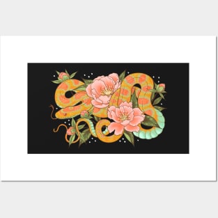 Corn Snake and Peonies Posters and Art